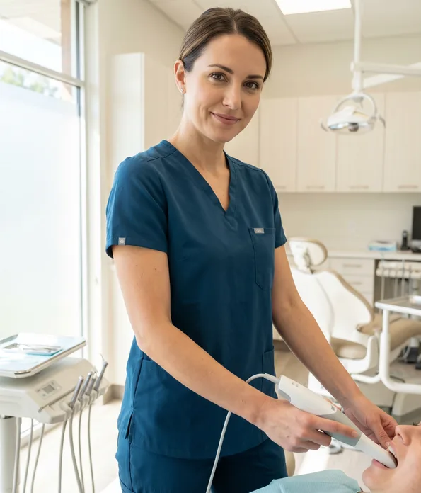 Dentist using modern digital scanning technology