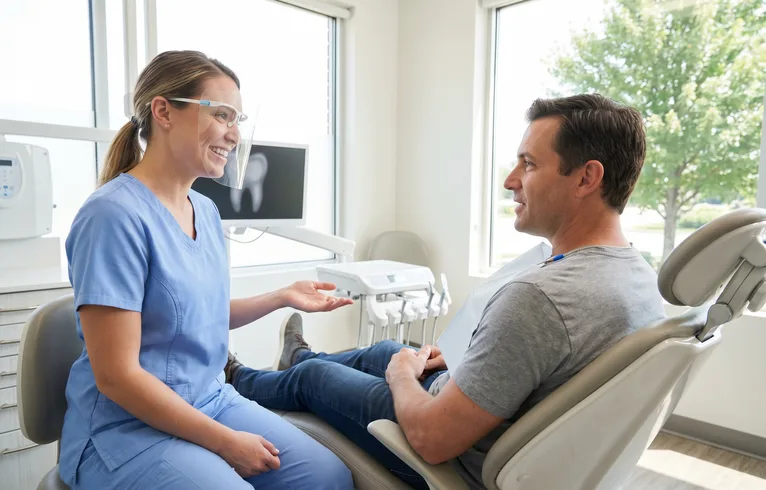 Provider speaking reassuringly with a patient after a preventive visit