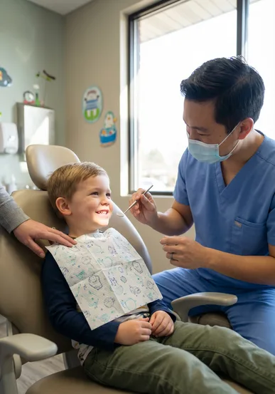 Friendly close view of a child's dental exam